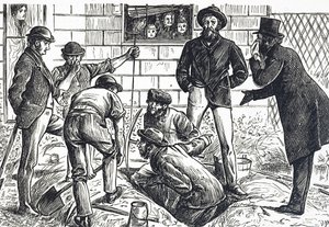 Cartoon commenting on rapid urban expansion and Jerry-building by George du Maurier