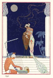 A Queen Stands Smelling Fragrance Burnt, Ancient Egypt by Georges Barbier