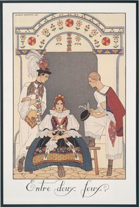 Falbalas et Fanfreluches, Almanac for 1923, Entre deux feux, by George Barbier, print by Georges Barbier