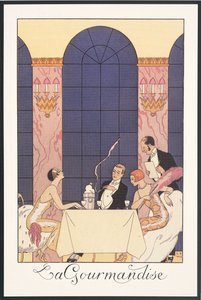 Falbalas et Fanfreluches, Almanac for 1925: "La gourmandise", by George Barbier, print by Georges Barbier