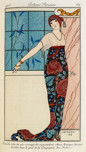 Evening Dress with Chiffon Bodice and Silk Embroidered Tunic
