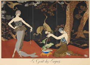 Taste of Lacquers. Two Women in Front of a Lacquered Screen by Georges Barbier