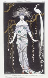 Silver Brocade Evening Dress and Wig - Illustration by George Barbier (1882-1932) in 