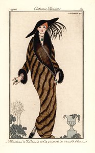 Woman in zibeline coat with collar and cuffs in white fox fur