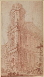 The Facade of S. Sulpice Near Completion - to the Right, a Cart in Front of a No Longer Existing House; in the Foreground Onlookers by Georges François Blondel