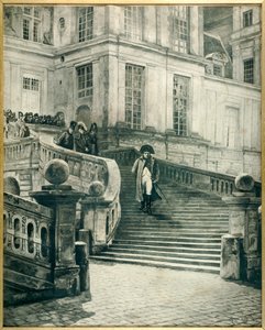 Napoleon at Fontainebleau after the Abdication on 4 April 1814 - Engraving by Georges Jules Auguste Cain