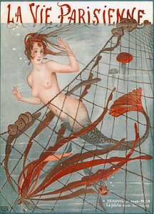 Mermaid caught in a fishing net, Illustration from La Vie Parisienne