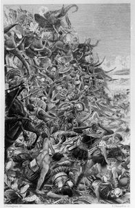 Illustration by Georges Antoine Rochegrosse (1859-1938) for the novel Salammbo by Gustave Flaubert, depicting the war of mercenaries during the First Punic War (246-241 BC) between the Romans and Carthaginians by Georges Marie Rochegrosse