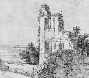 An Allée of Trees in a Park (recto), The Ruins of a Building on a Hill (verso) by Georges Michel