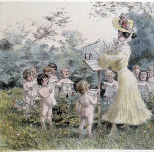 Amours: Young Woman Singing Cherubins by Georges Redon