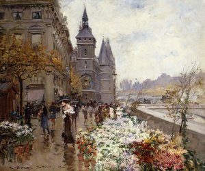 A Flower Market Along the Seine by Georges Stein