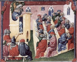 Henry of Germany delivering a lecture to university students in Bologna