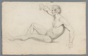 Seated Male Nude with Raised Arm by Gerard Allebé