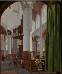 Interior of the Oude Kerk in Delft (with a Trompe-l’Oeil Curtain) by Gerard Houckgeest