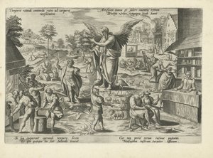 Father Time Amid Scenes of Human Occupations and Activities