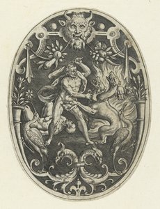 Flat Decoration: Hercules Kills the Monster Geryon (Oval Flat Decorations with the Deeds of Hercules in Grotesques)