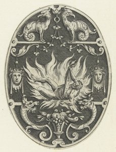 Flat Decoration: The Death of Hercules (series title: Oval Decorations with the Deeds of Hercules in Grotesques)