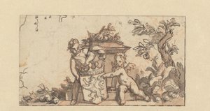 Design for a Vignette with Two Putti with the Coat of Arms of Holland by Gerard de Lairesse