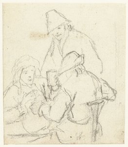 Three Drinking Farmers Around a Table by Gerard ter Borch (II) (possibly)