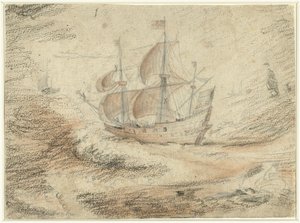 Sailing Ship at Sea by Gerard ter Borch (II) (possibly)