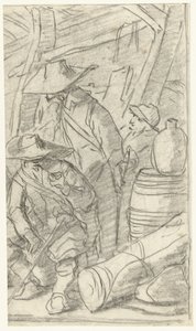 Three Men in a Military Camp by Gerard ter Borch (II)