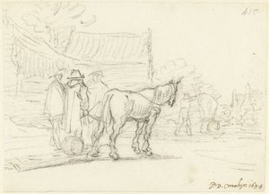 Three Men Next to a Horse and Sleigh by Gerard ter Borch (II)