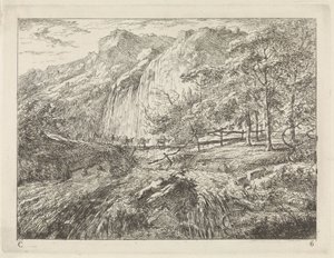 Pack Donkeys on a Bridge near a Waterfall (series title: Landscapes, Series C) by Gerard van Nijmegen