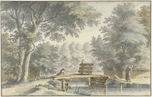 Landscape with a Bridge on which an Angler by Gerard van Rossum