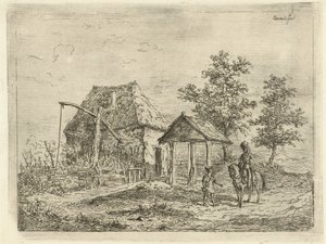 Cavalryman at a Farm by Gerardus Emaus de Micault
