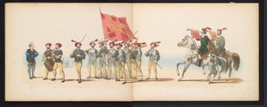 Masquerade of the Leiden Students, 1855 (plate 12) (title on object: Costumed Procession Held by the Members of the Leiden Student Corps on June 12, 1855, to Celebrate the 280th Anniversary of Leiden University, Representing the Entry of Charles V) by Gerardus Johannes Bos