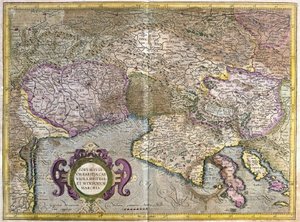 Friuli, Italy - Slovenia (Istria) with the Gulf of Trieste and Balkans (engraving)