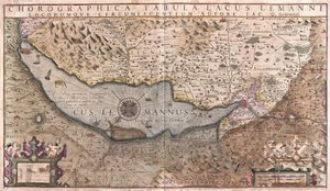 Geneva Lake, Switzerland (engraving) by Gerardus Mercator