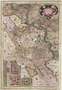 The course of the Rhine river in Westphalia, Germany (engraving)