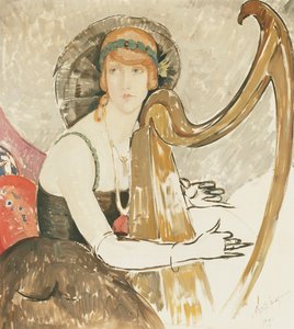 A Lady Playing a Harp by Gerda Marie Frederike Wegener