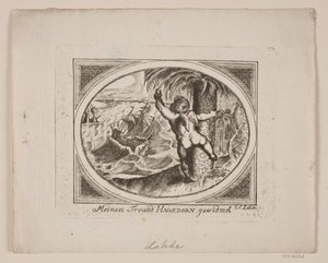 Cupid by a Palm Tree, Pointing Over a Stormy Sea by Gerhard Ludvig Lahde