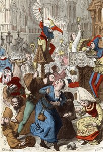 Fools Day outside Notre Dame cathedral in Paris