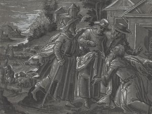 Abraham Entertaining the Angels (verso) by German 16th Century