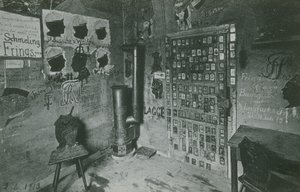 A Room with Walls Covered in Graffiti Referring to Important Contemporary Figures Such as Bussche and Waldow. Postcard Sent in 1913. by German Photographer