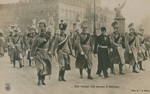 Kaiser Wilhelm II of Germany with His Six Sons. Postcard Sent in 1913. by German Photographer