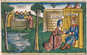 1 Kings 2:10-11 The Death of David, and 2 Kings 19-25 Bathsheba asks Solomon for Abishag to marry Adonijah, from the Nuremberg Bible