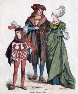 A bourgeois family. German costumes of the XVIth century from the "Munchener Bilderbogen", Germany, c.1880 by German School