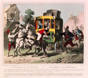 A Honeymooning Couple Attacked by Highwaymen in Italy, Pictorial Broadsheet Published by Gangel & P. Didion, Metz, c.1850 by German School