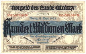 A Hundred Million Mark Banknote, 1923