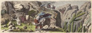 A Llama Caravan Transporting Ore Caught in a Storm in the Andes (Coloured Engraving)