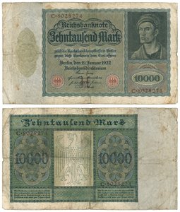 A Ten Thousand Mark Banknote, 1922 (recto and verso)