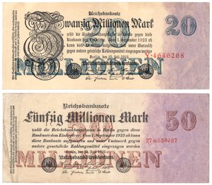 A Twenty and Fifty Million Mark Banknotes, 1923