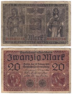A Twenty Mark Banknote, 1918 (recto and verso)