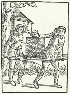 A woodcut of a scene from the story of Till Eulenspiegel