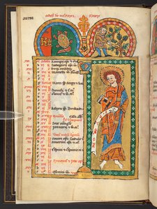 Add. 60629, f.5v October. 12 Calendar pages in gold and colours, with architectural frames each containing a sign of the Zodiac, an apostle and a labour of the month. Psalter. Illuminated Psalter with a Calendar, Canticles and Litanies for the use of nuns by German School