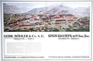 Advertisement for the steelworks & armaments factory of the Austrian company Gebr.Boehler & Co, from a Bulgarian almanac, c.1916